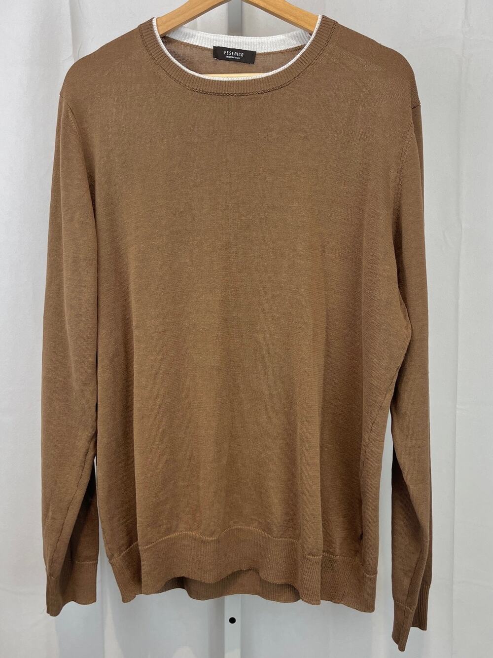 PESERICO Italy Maglia Tricot Knit Sweater Cotton Linen Crew Brown IT 52 US L XL